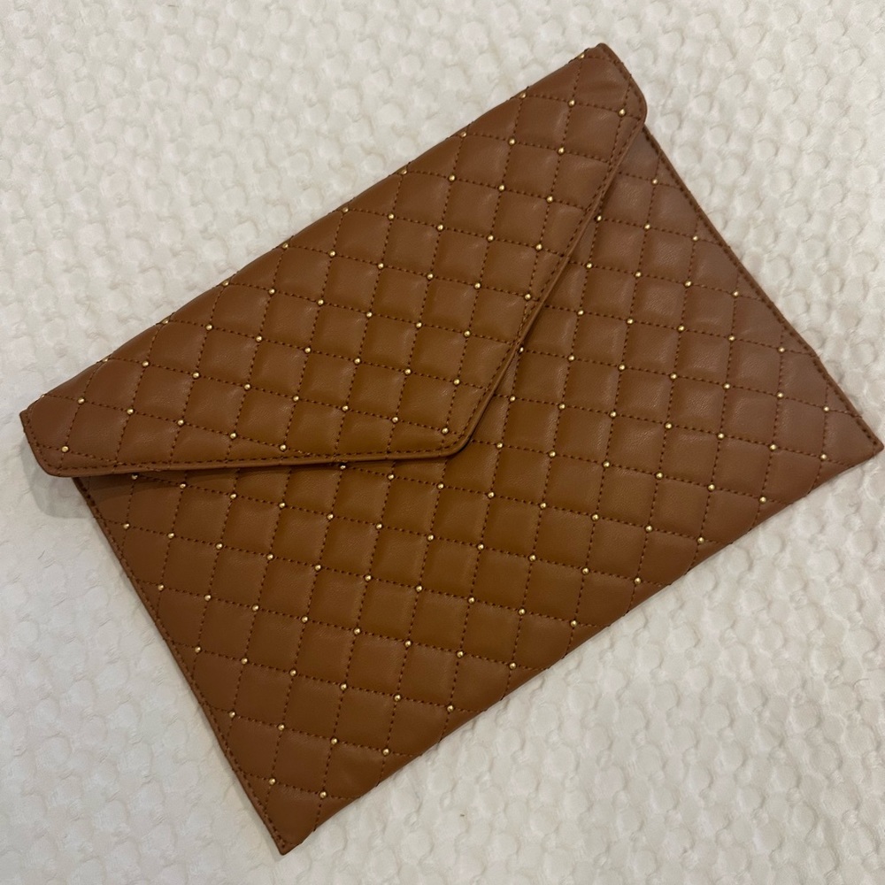 Quilted Envelope Clutch in Brown